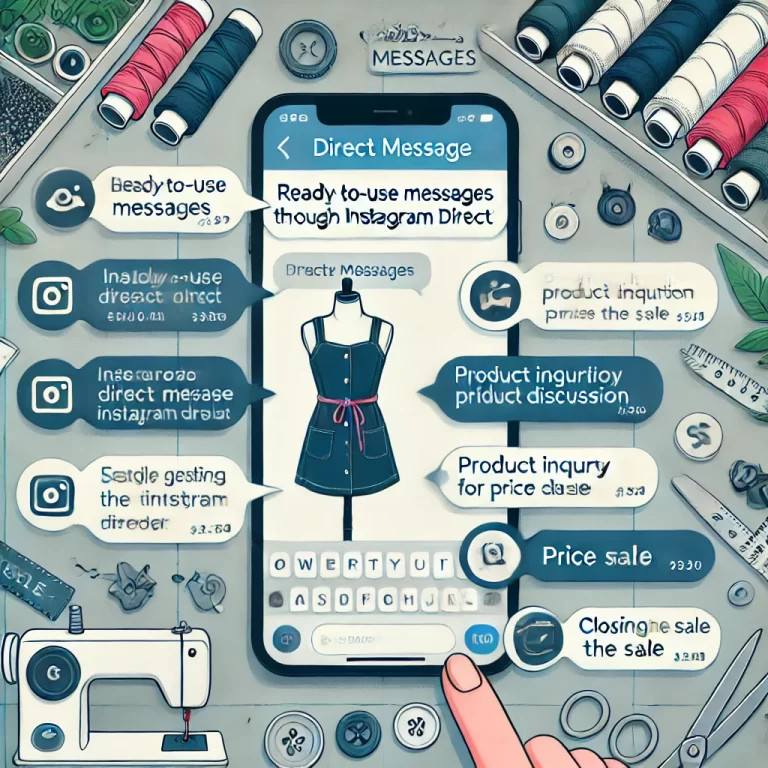 DALL·E 2024-10-14 23.13.46 - An instructional image representing a 'Guide of Ready-to-Use Messages for Selling through Instagram Direct.' The image features a smartphone screen sh